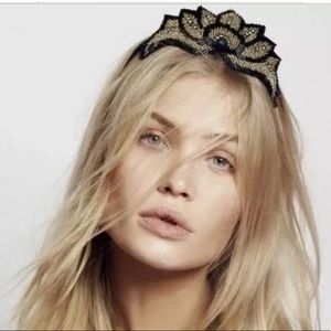 Free People Crown Beaded Headband Metallic Black